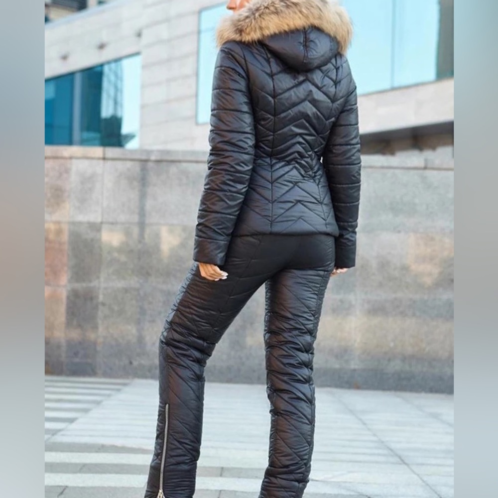 Chalet Puffer coordinate set snow ski jacket & high waisted pants pink red black - Picture 2 of 16